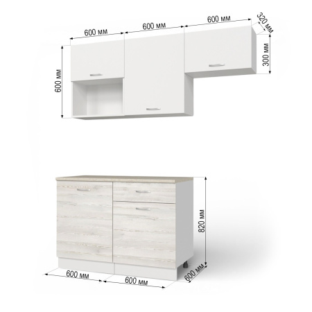 Кухонный гарнитур Темпо №3 Белый/Сосна Лофт/Белый жемчуг/столеш. Берилл бежевый (без мойки) 1,2 м