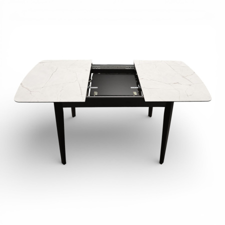 Стол Ньюман МДФ/пластик, 1100 (1450)*700 Мрамор Монтекатини, опора ZD08 дер/черный