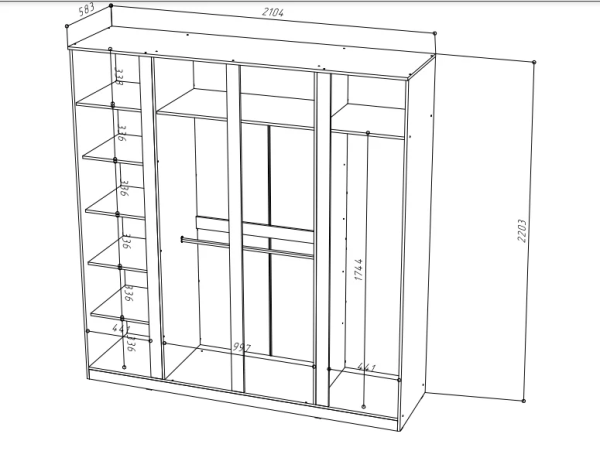 STERN Шкаф 4-х дверный с зеркалом Дуб Вотан