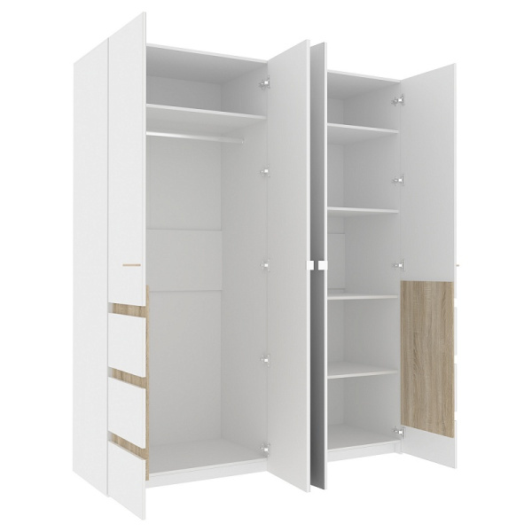 Анона 8 Шкаф д/одежды и белья 4 дв. Белый/Дуб Сонома