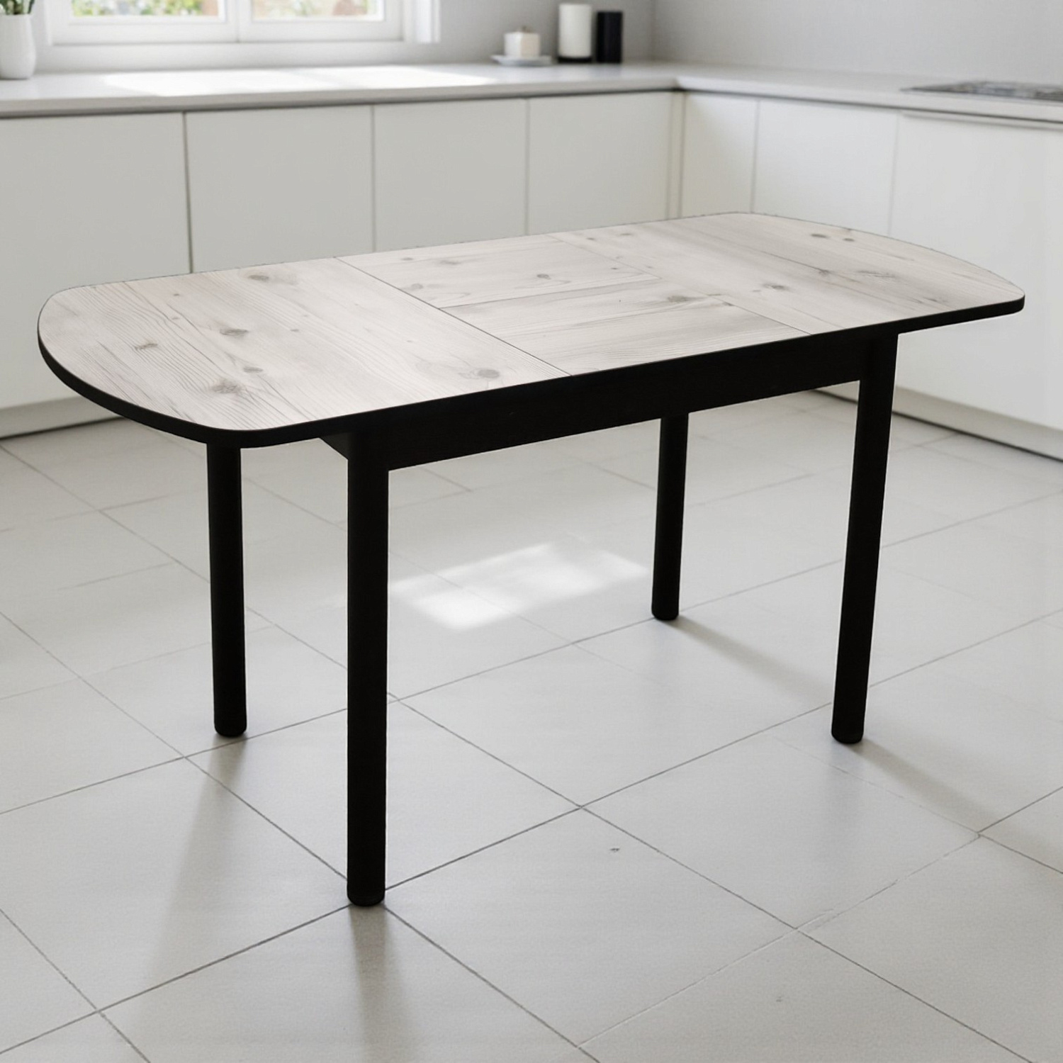 Стол Фаворит 1100(+400)*700 Пластик Бискайск.сосна,бабочка(B5)/ЛДСП бодега темн+опоры(черн)