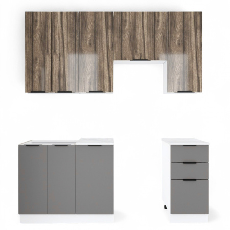 Кухня ПРАГА Серый Камень/ЭвоГлосс Тёмно Серый/ЭвоГлосс Империя/Этория (без мойки) 2.0м