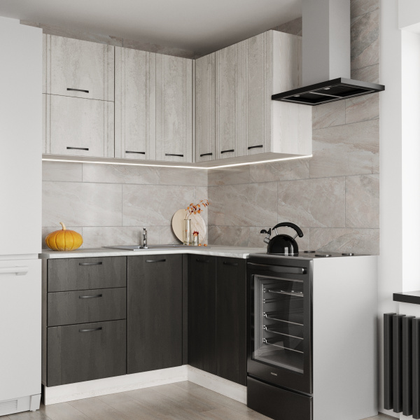 Кухня УГЛОВАЯ  Бари  Сосна лофт/Асфальт светлый/Асфальт темный(Столеш. Этория)